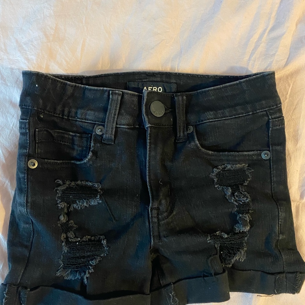 Aero black denim shorts